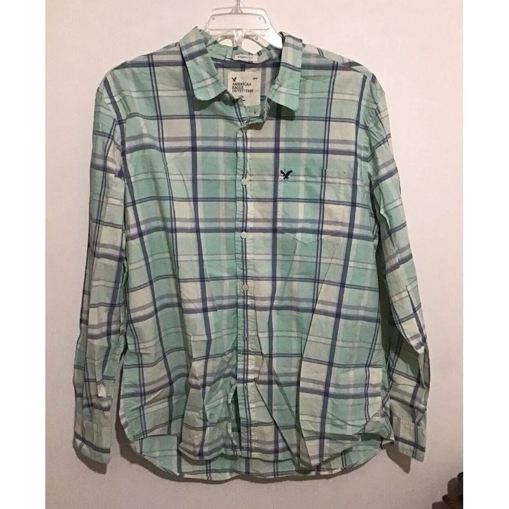 Mens American Eagle Outfitters Button Shirt‎ Size XXL Blue Green Multi Color